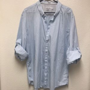 Calvin Klein Men’s Light Blue XXL SLIM Fit Roll Up Long Sleeve Button Down Shirt